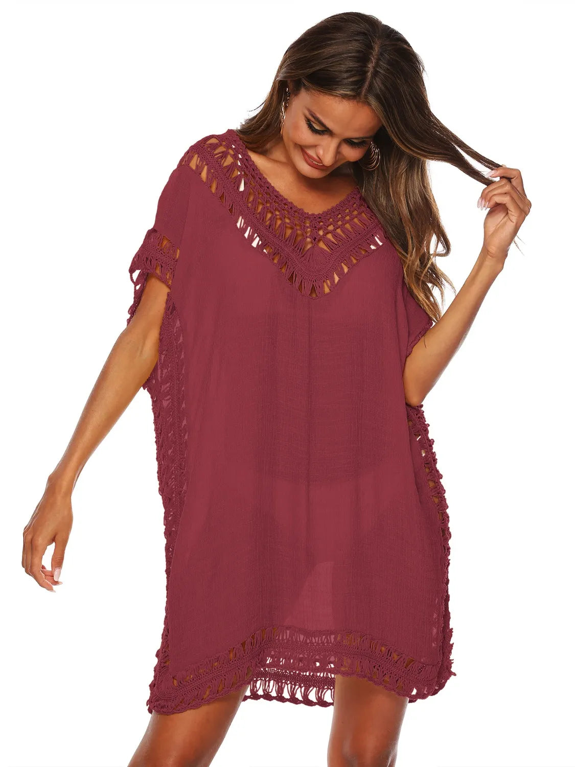 Bohemian Crochet Trim Beach Cover Up Dress - adritiX