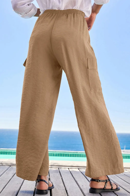 Drawstring Frilled Waist Wide Leg Utility Trousers - adritiX