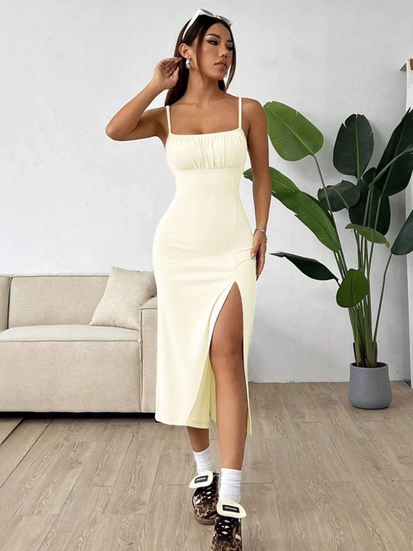 Slit Bodice Midi Cami Dress - adritiX