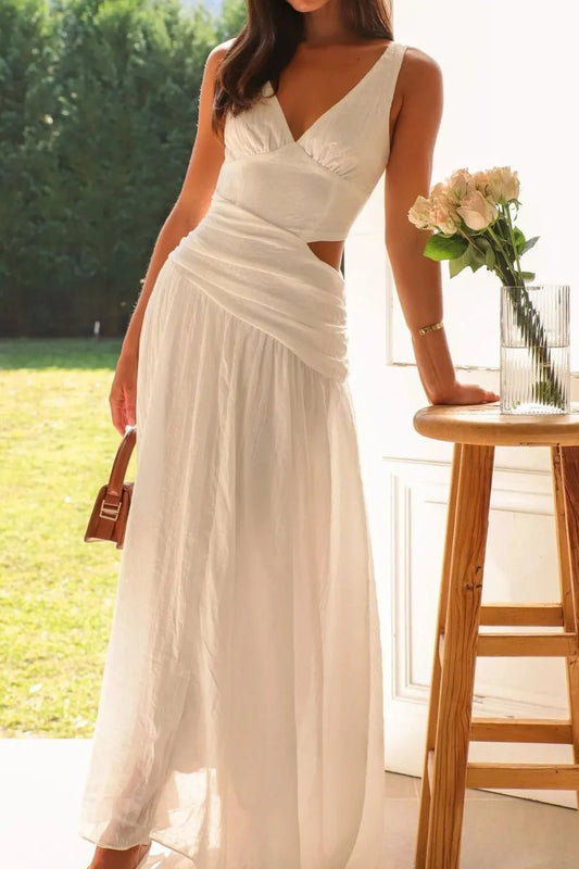 Cutout Back V-Neck Dress - adritiX