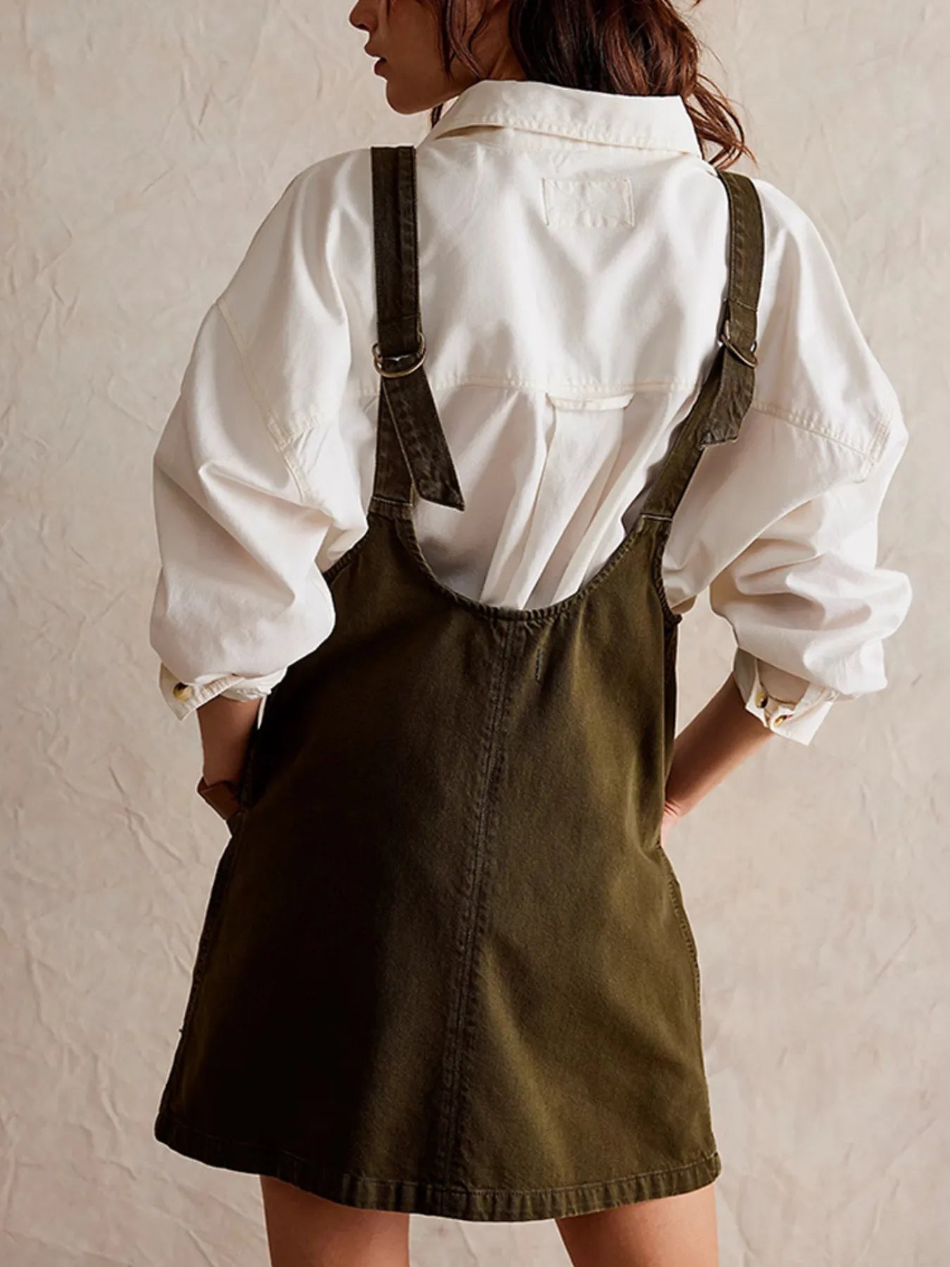 Oversized V-Neck Denim Tank Dress with Front Pockets - adritiX