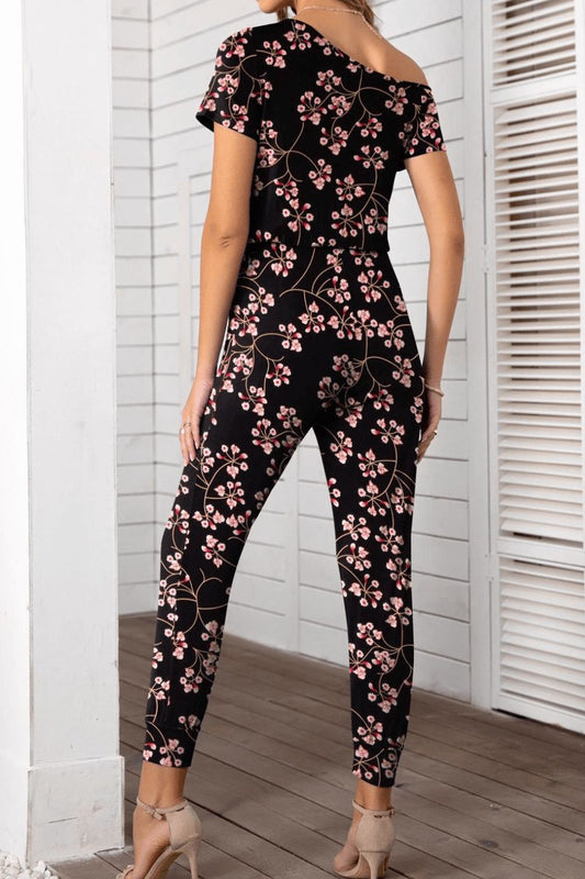 Elegant Asymmetrical Neck Short Sleeve Jumpsuit - adritiX