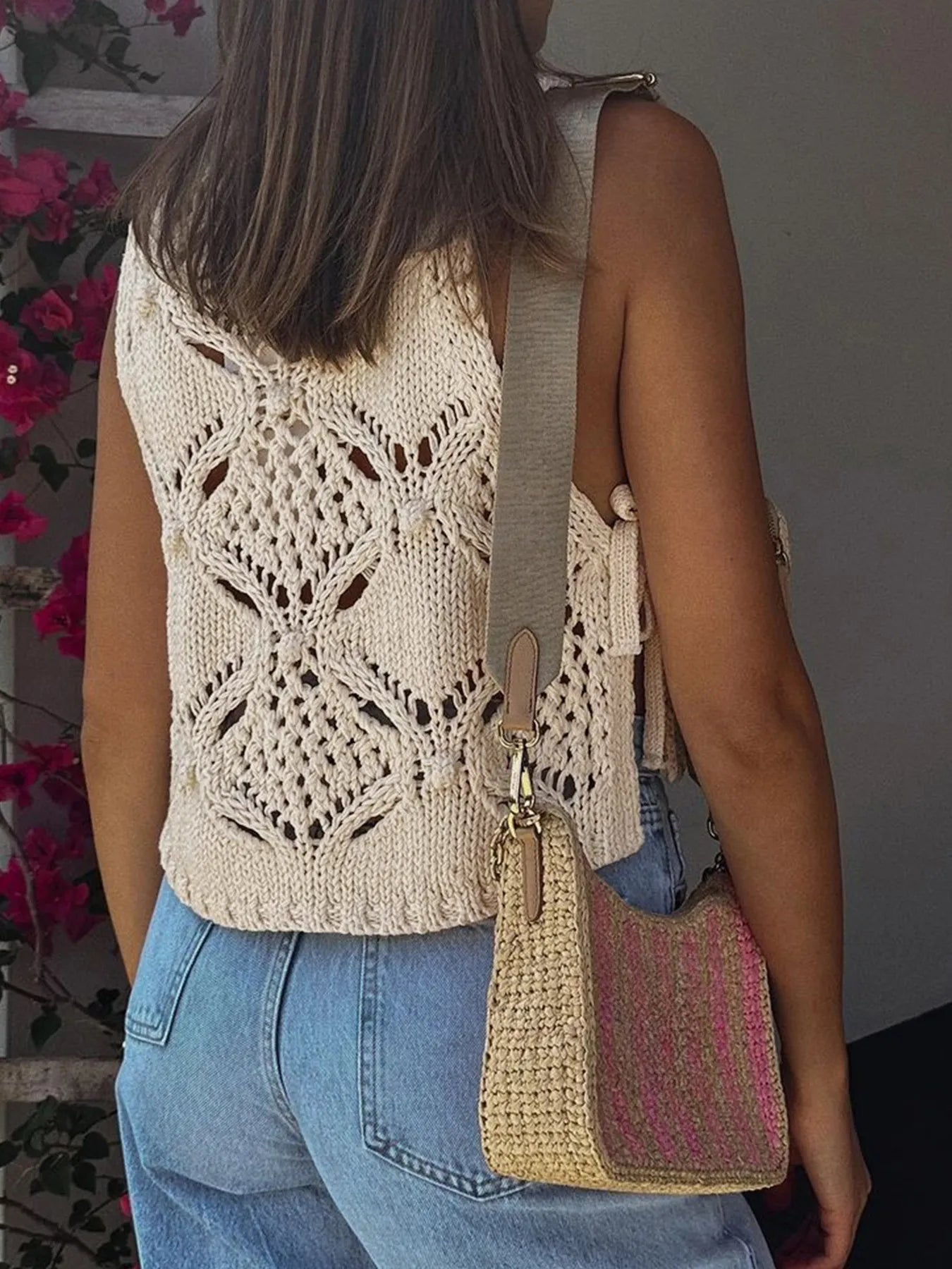 Crochet Hollow Out Sweater Vest - adritiX