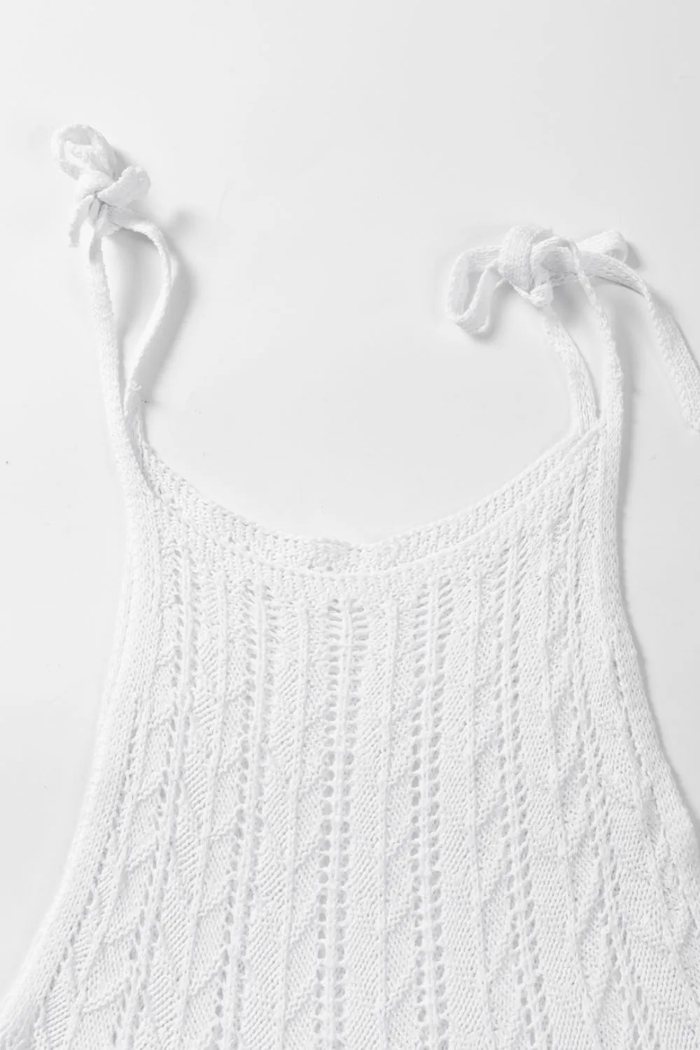 Tie Straps Wave Stripes Textured Eyelet Knitted Vest - adritiX