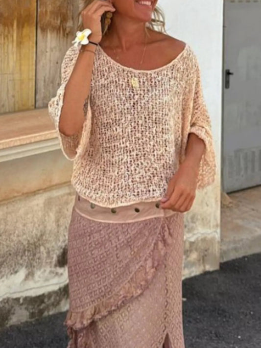 Crochet Boat Neck Knit Cover Up - adritiX