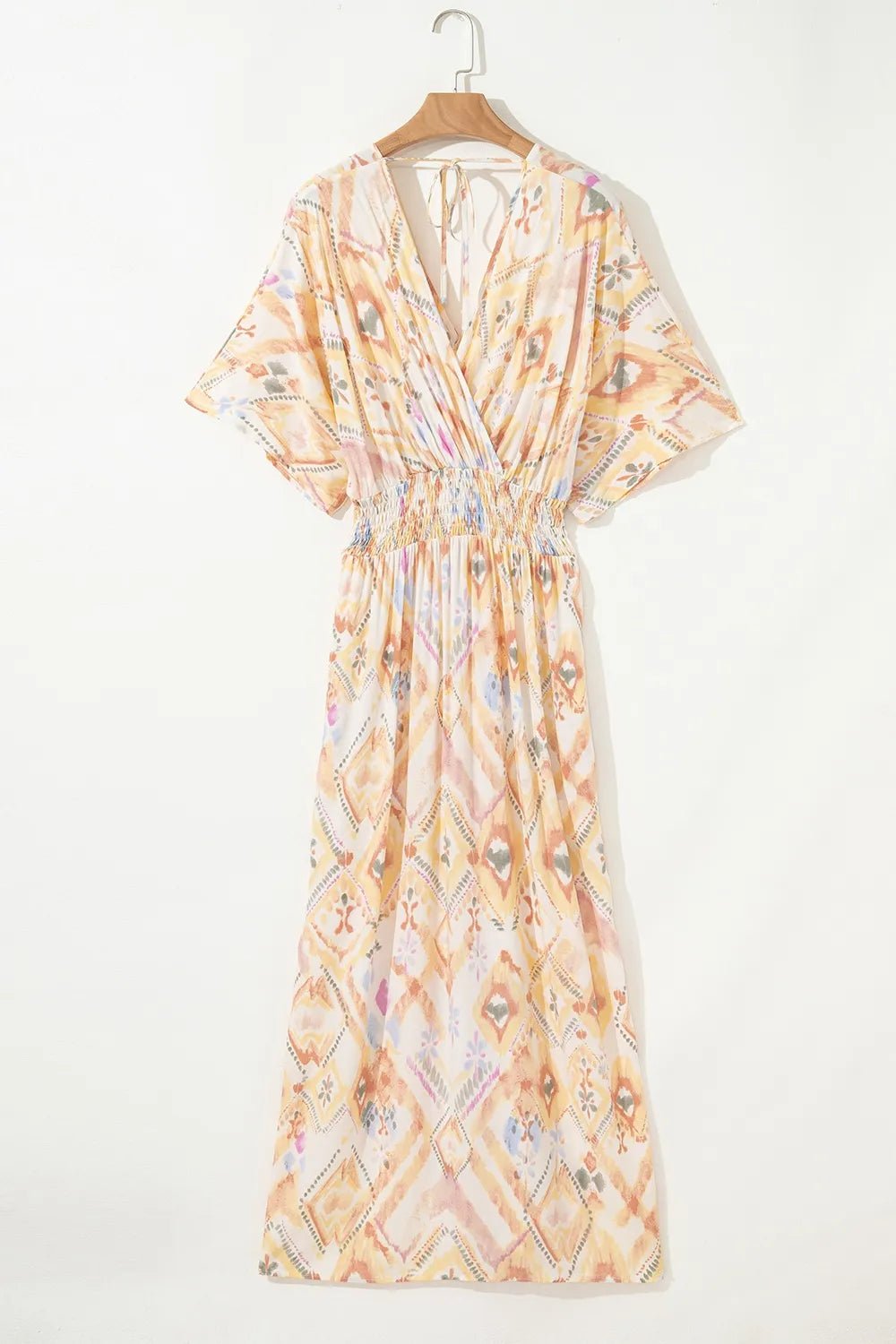 Printed Half Sleeve Shirred High Waist Maxi Dress - adritiX