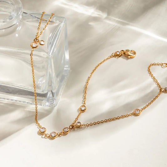 18K Gold - Plated Inlaid Rhinestone Chain Bracelet - adritiX