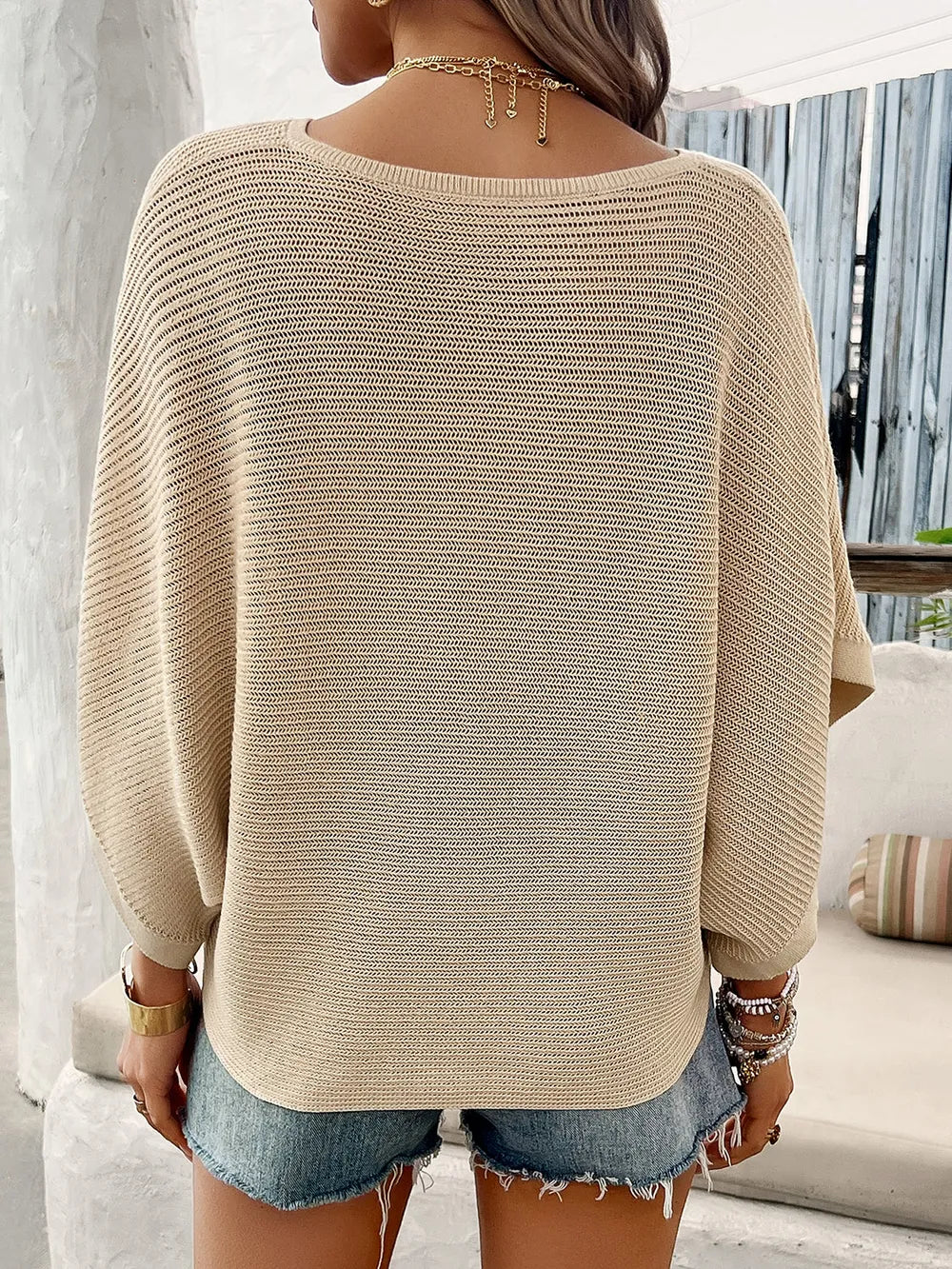 Devine V-Neck Batwing Sleeve Knit Top - adritiX