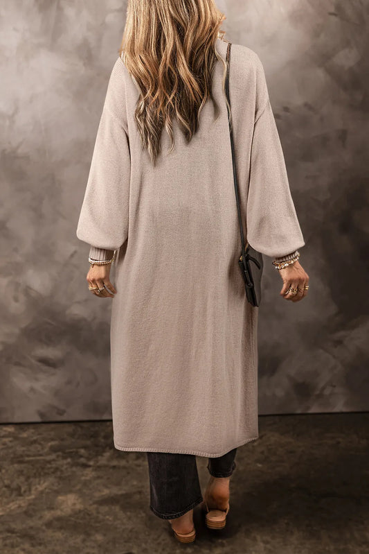 Pocketed Open Front Long Sleeve Cardigan - adritiX