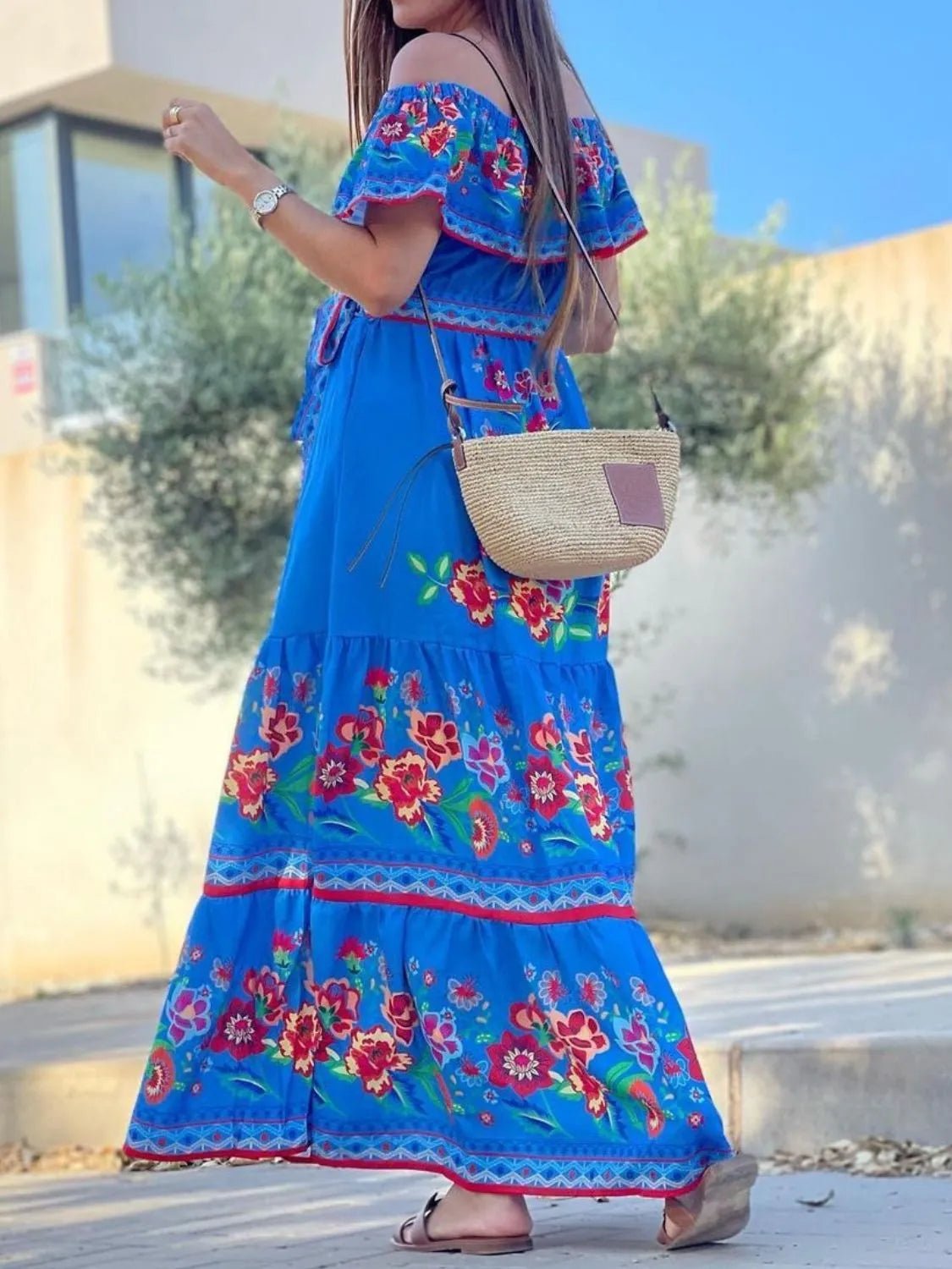 Floral Off Shoulder Ruffle Maxi Dress - adritiX