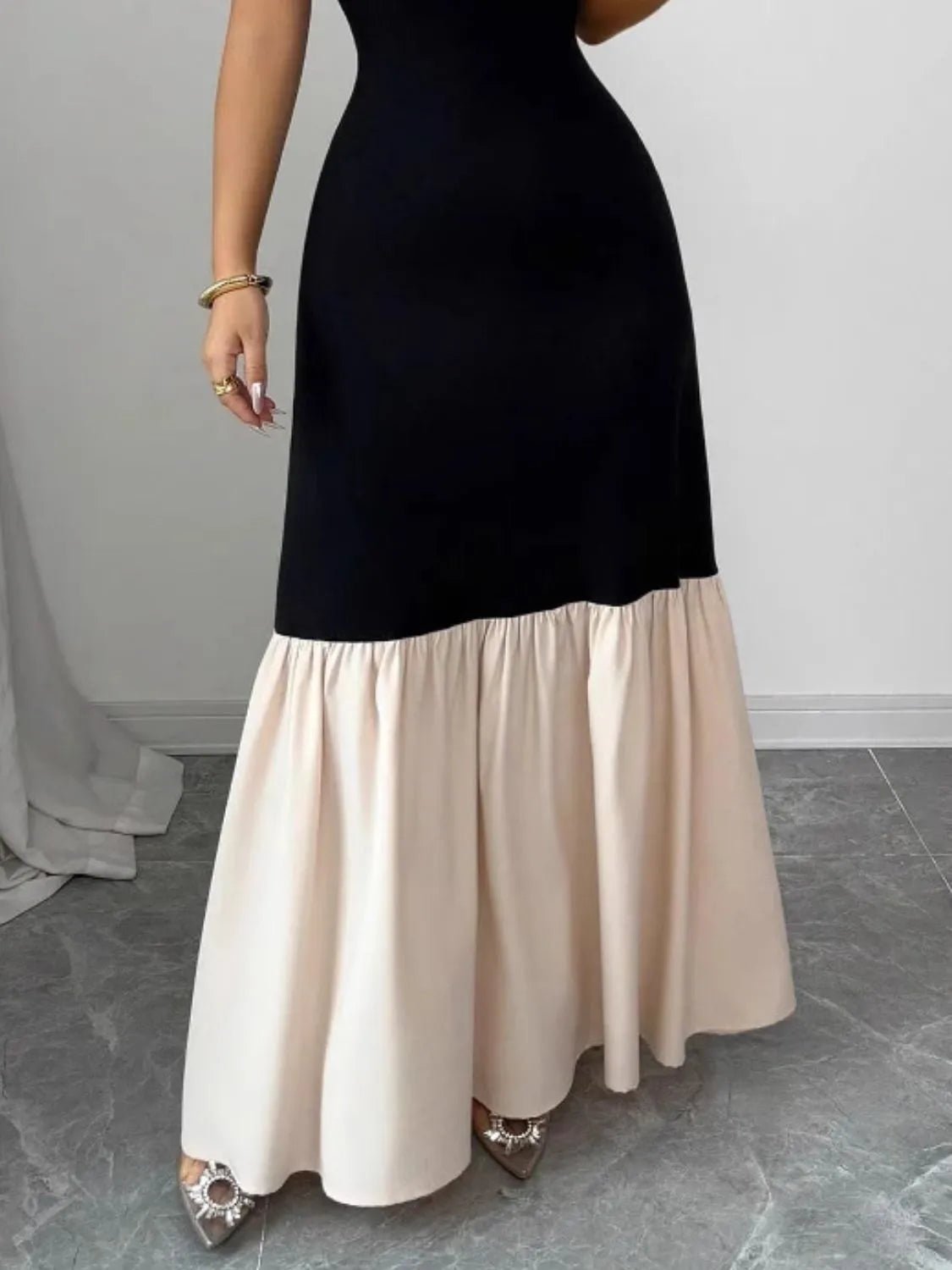 Two-Tone Spaghetti Strap Maxi Dress - adritiX
