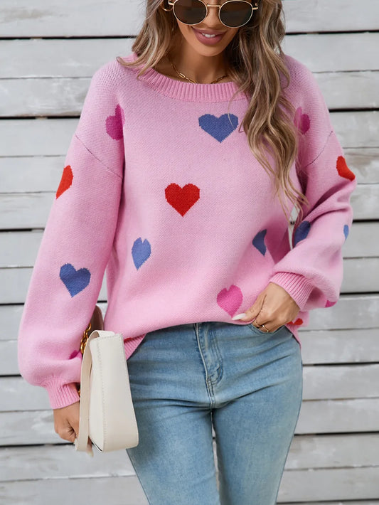 Angel Wings Heart Round Neck Long Sleeve Sweater - adritiX
