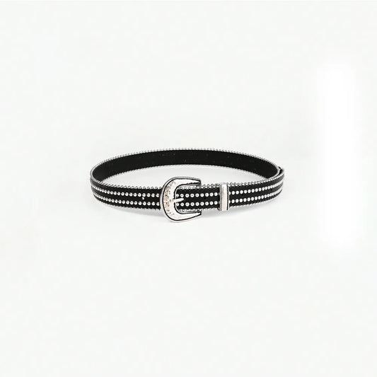 Studded Rhinestone PU Leather Belt - adritiX