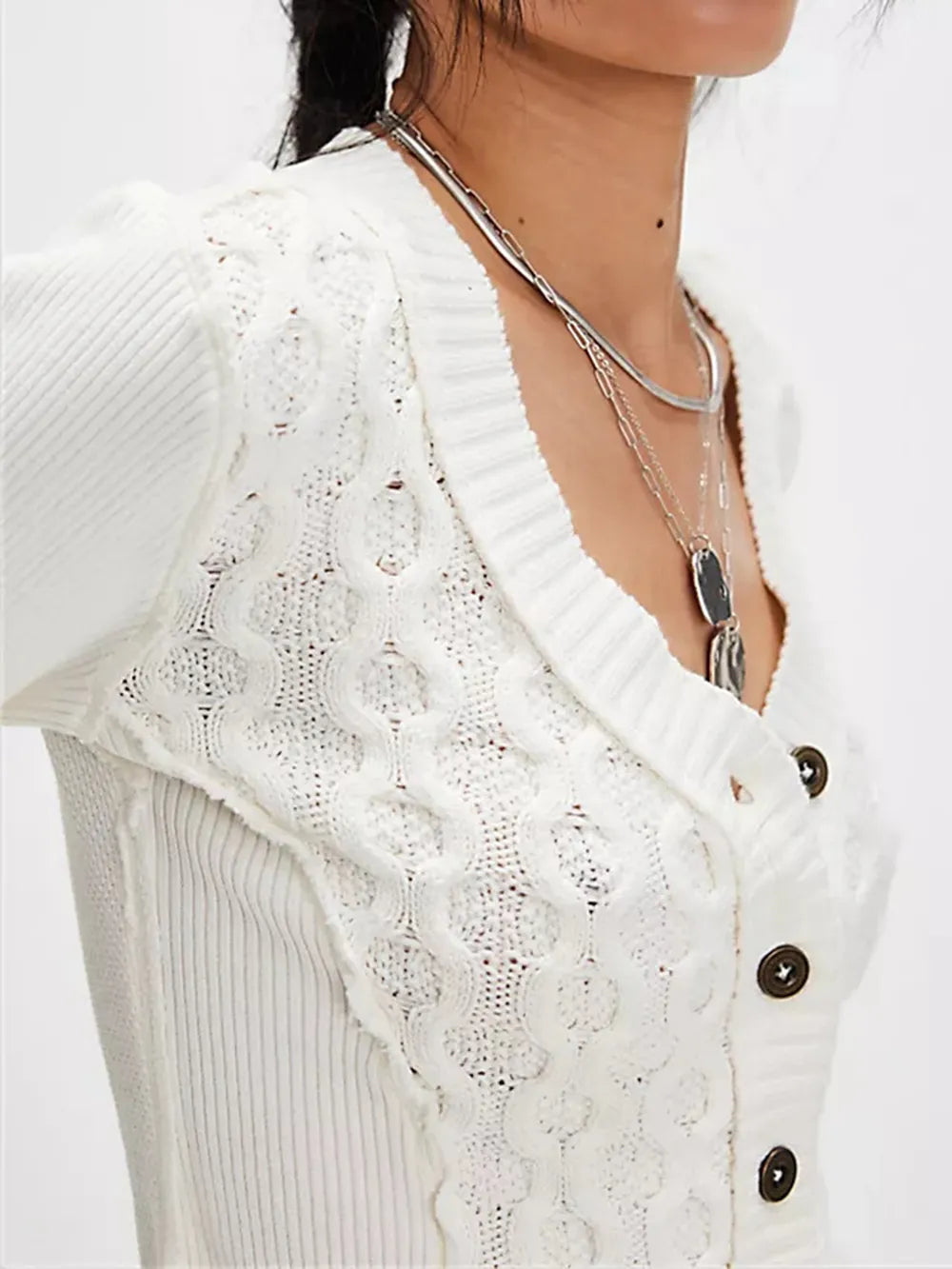 V-Neck Button Up Cropped Cardigan - adritiX