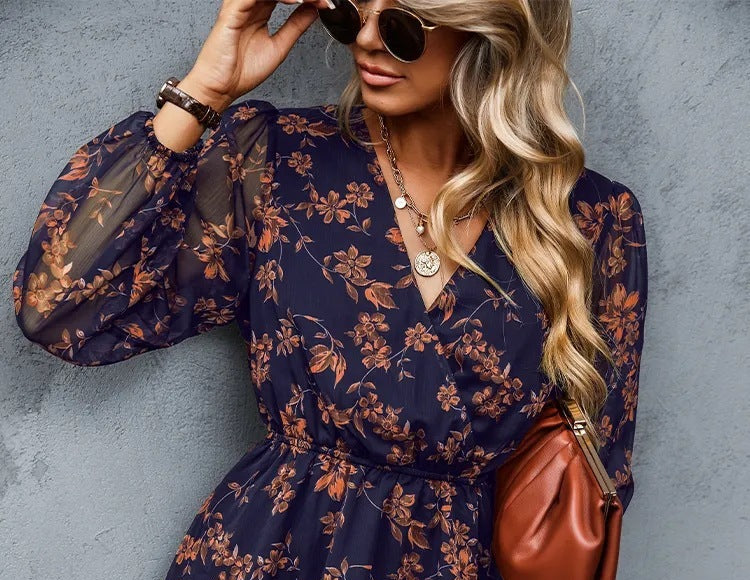 Elegant Women's Elegant Chiffon Printed Spring Dress - adritiX