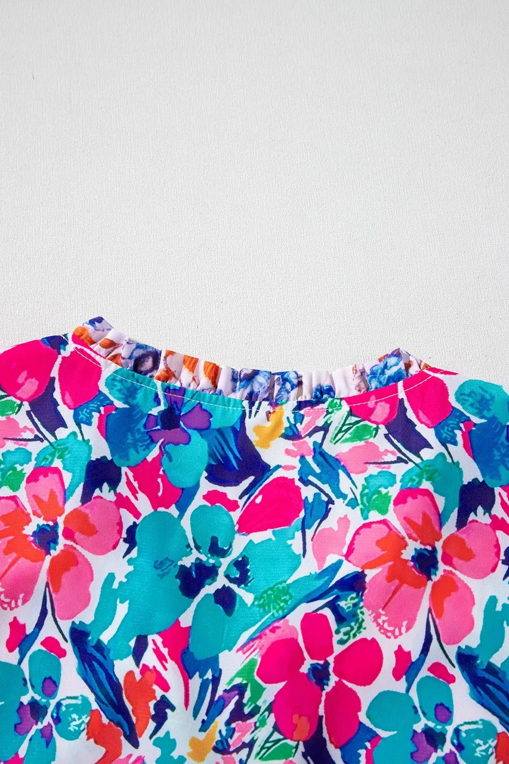 Mixed Floral Print Tie Neck Short Sleeve Dress - adritiX