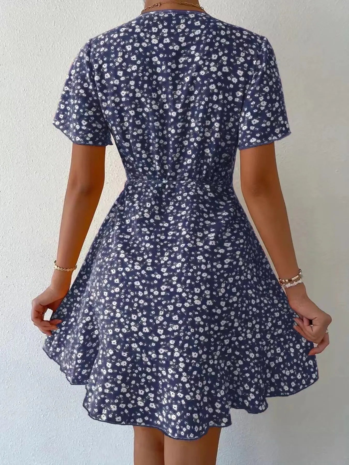 Floral Flutter Sleeve Wrap Mini Dress - adritiX
