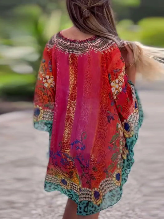 Floral Print V-Neck Cover Up - adritiX