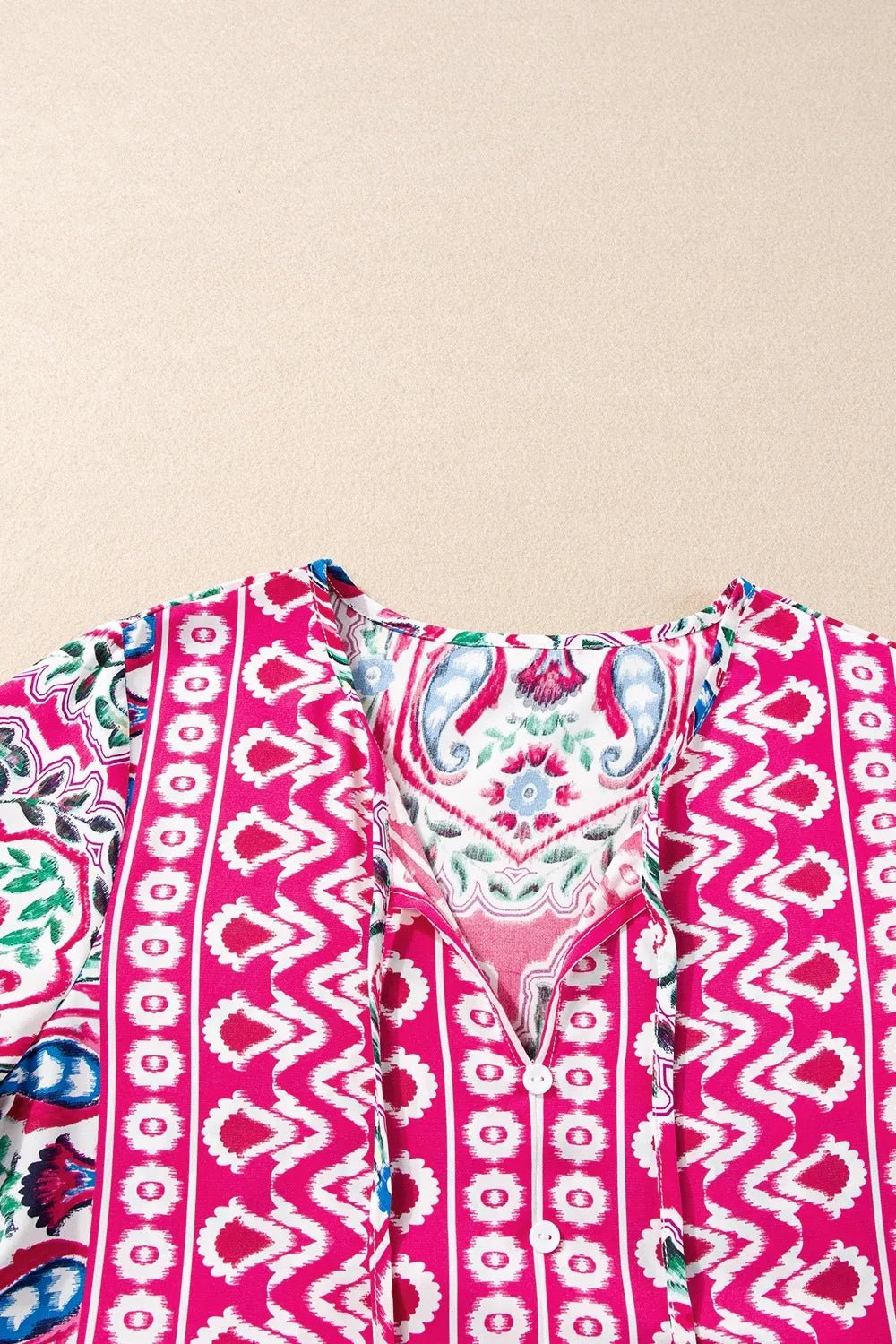 Printed Tie Neck Short Sleeve Dress - adritiX