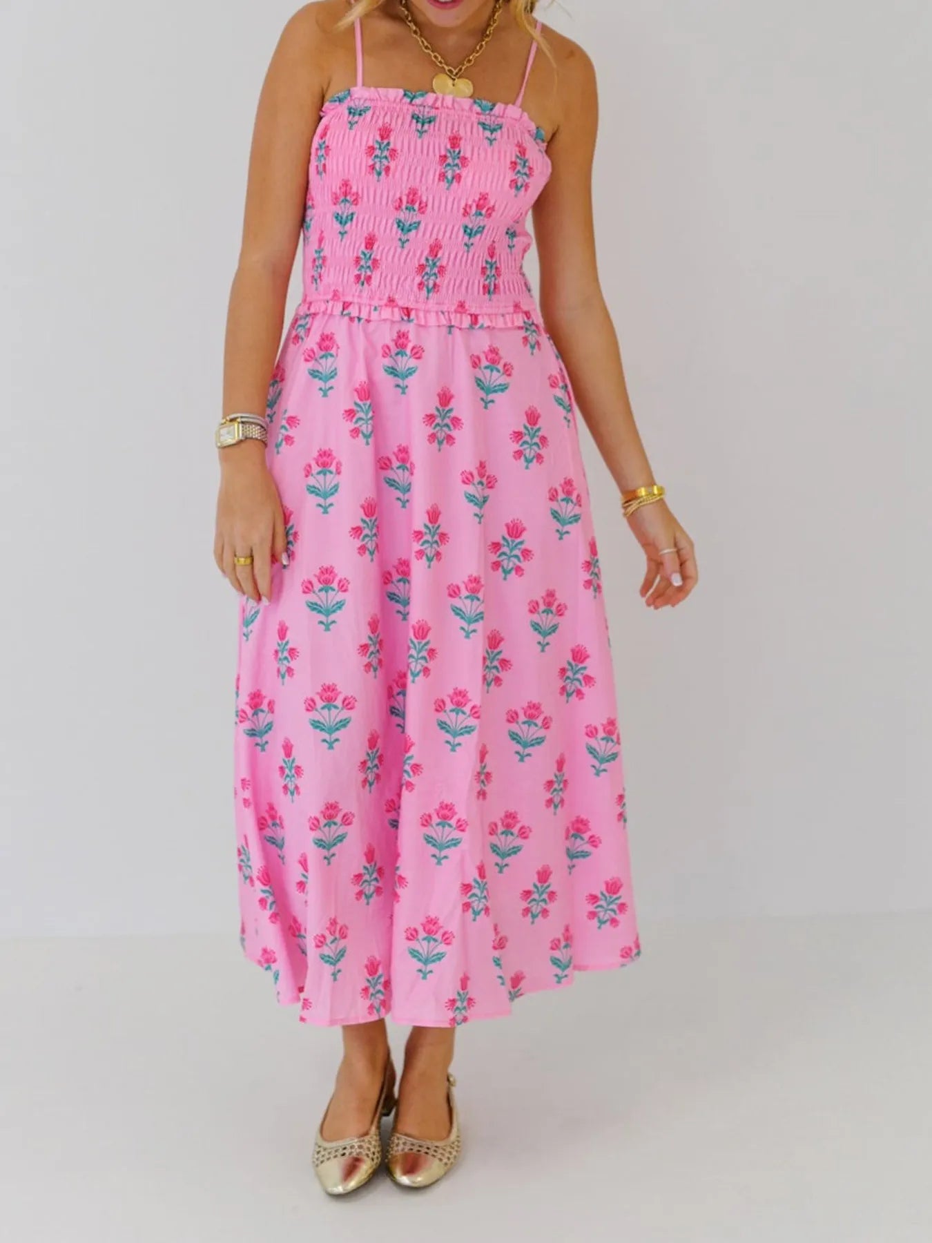 Floral Smocked Midi Cami Dress - adritiX