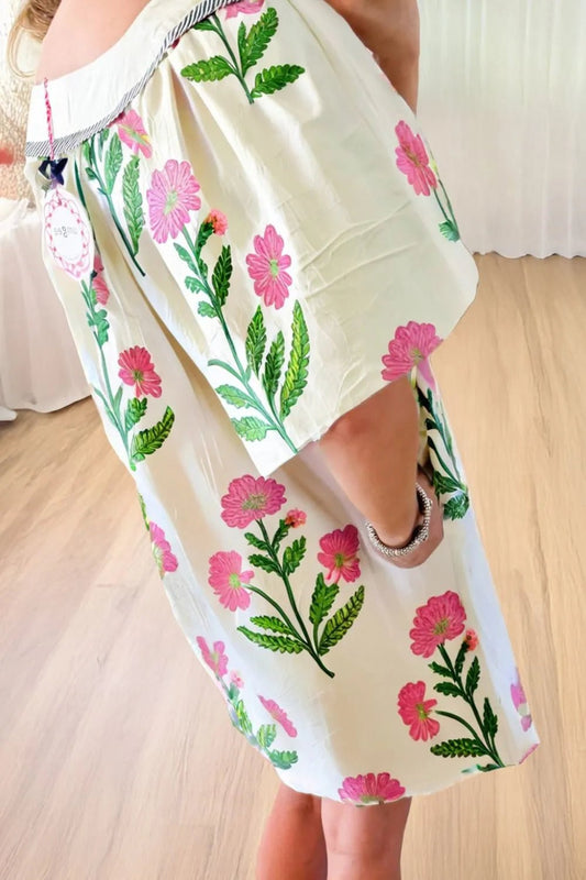 Floral Print Flutter Sleeve Summer Mini Dress - adritiX