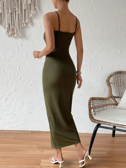 Ribbed Wrap Midi Dress with Side Slit - adritiX