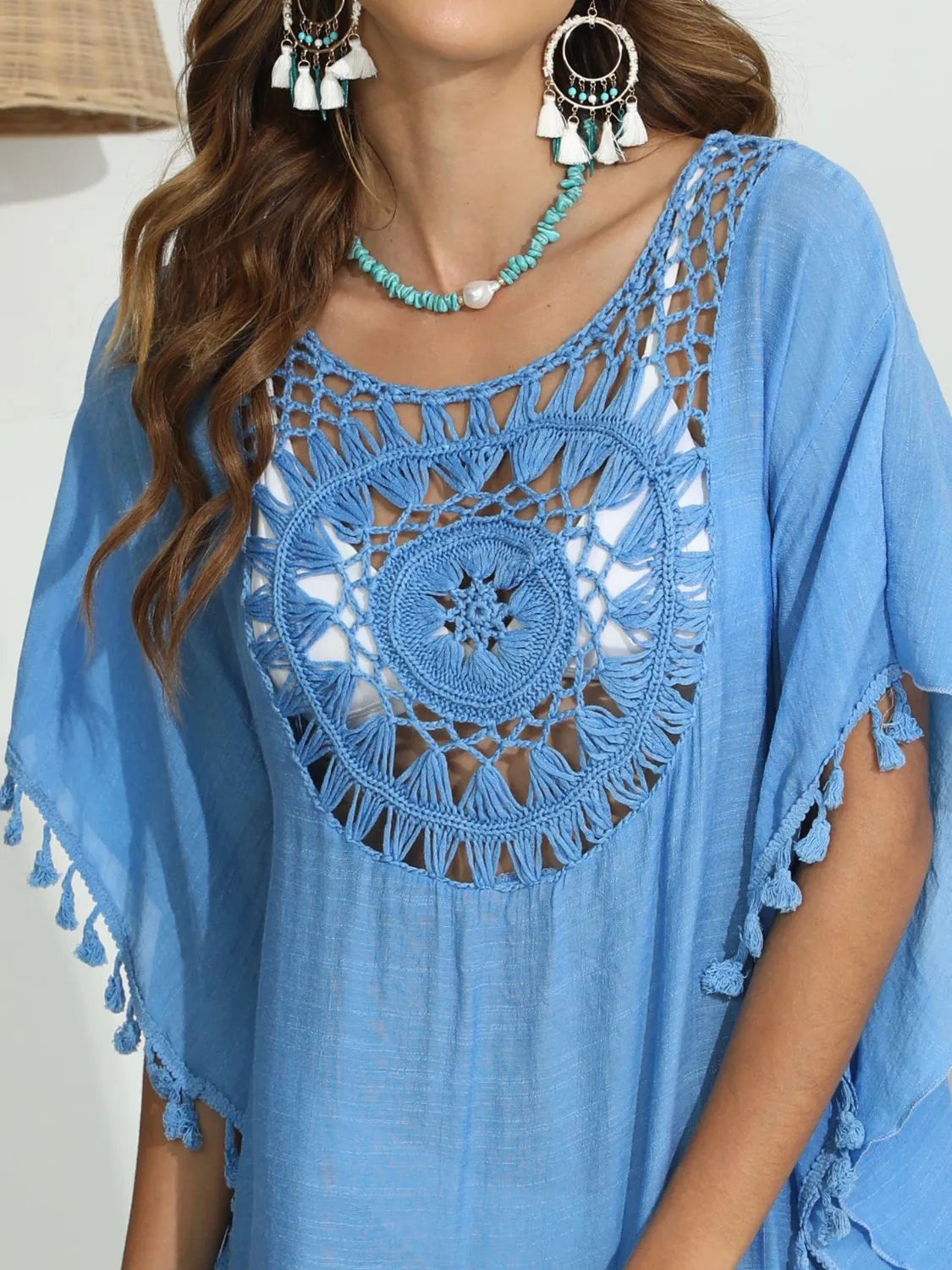 Tassel Crochet Round Neck Cover-Up - adritiX