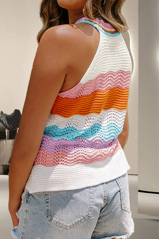Color Block Round Neck Knit Vest - adritiX
