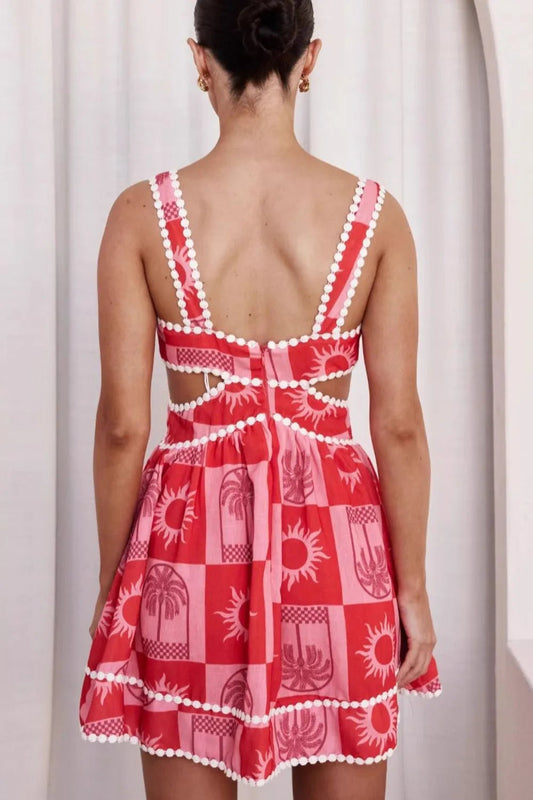 Cutout Printed Mini Dress - adritiX