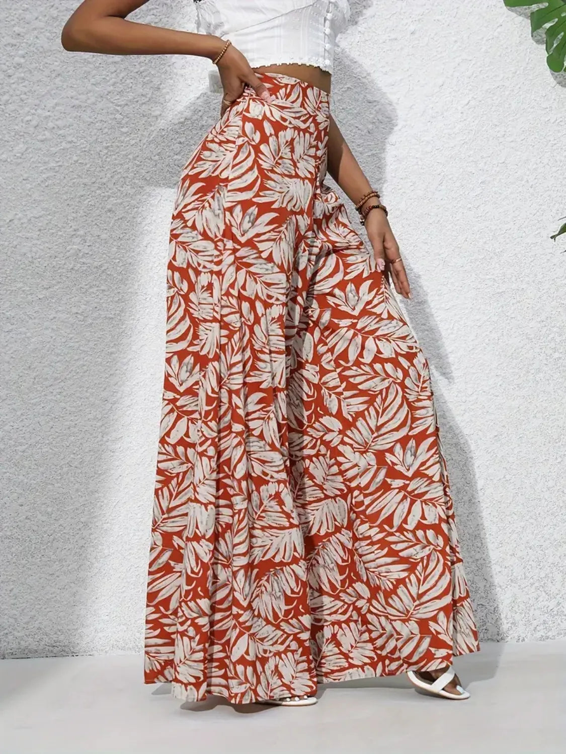 Printed High Waist Wide Leg Pants - adritiX