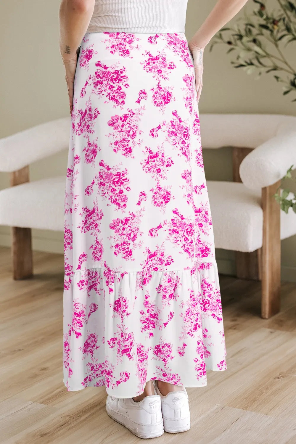 Boho Floral High Waist Ruffle Split Maxi Skirt - adritiX