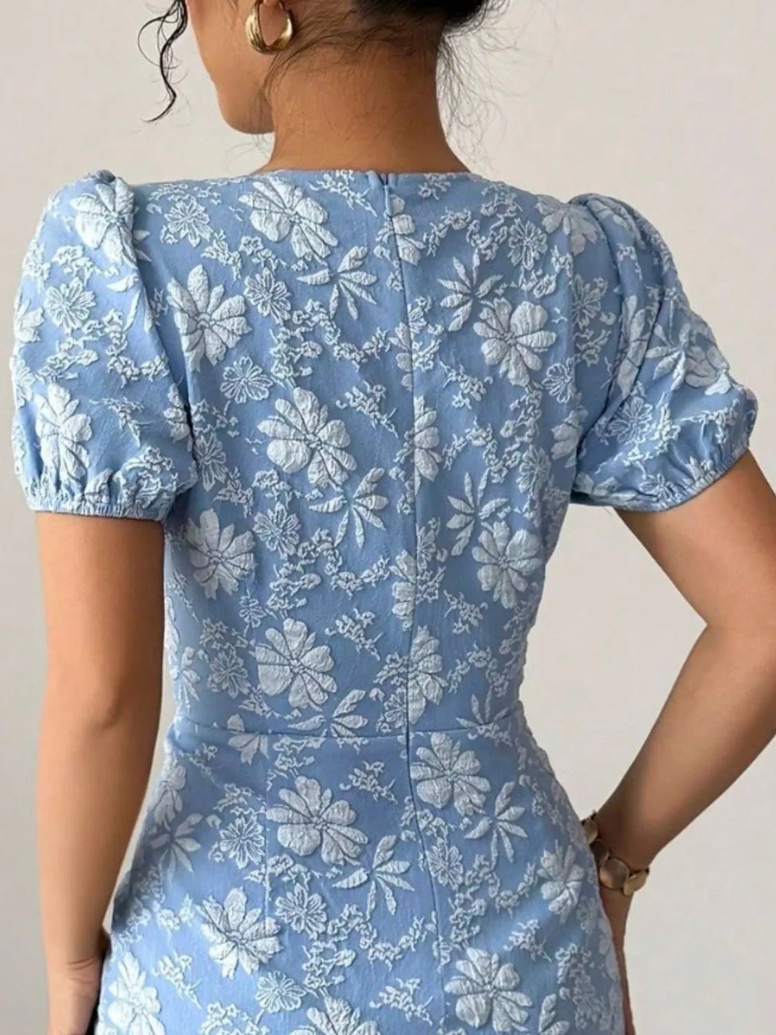 Ruffled Hem Flower Round Neck Short Sleeve Dress - adritiX