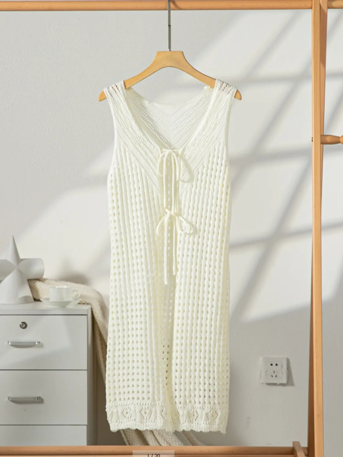 Front Tie Crochet Sleeveless Longline Cardigan - adritiX