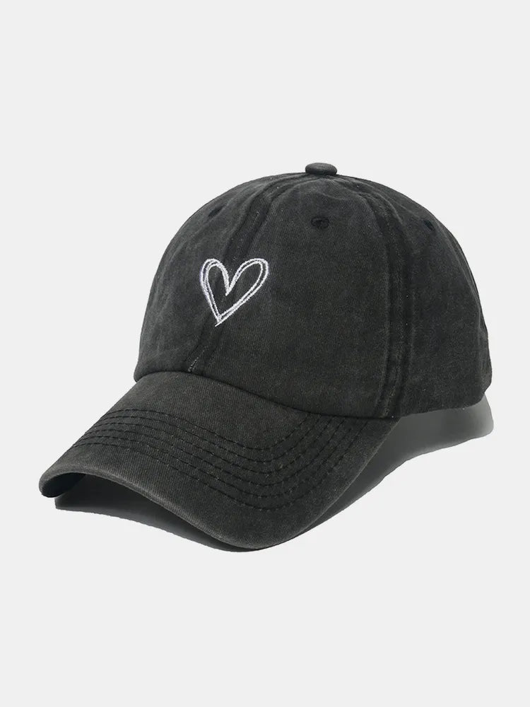 Embroidered Heart Washed Cotton Baseball Cap - adritiX
