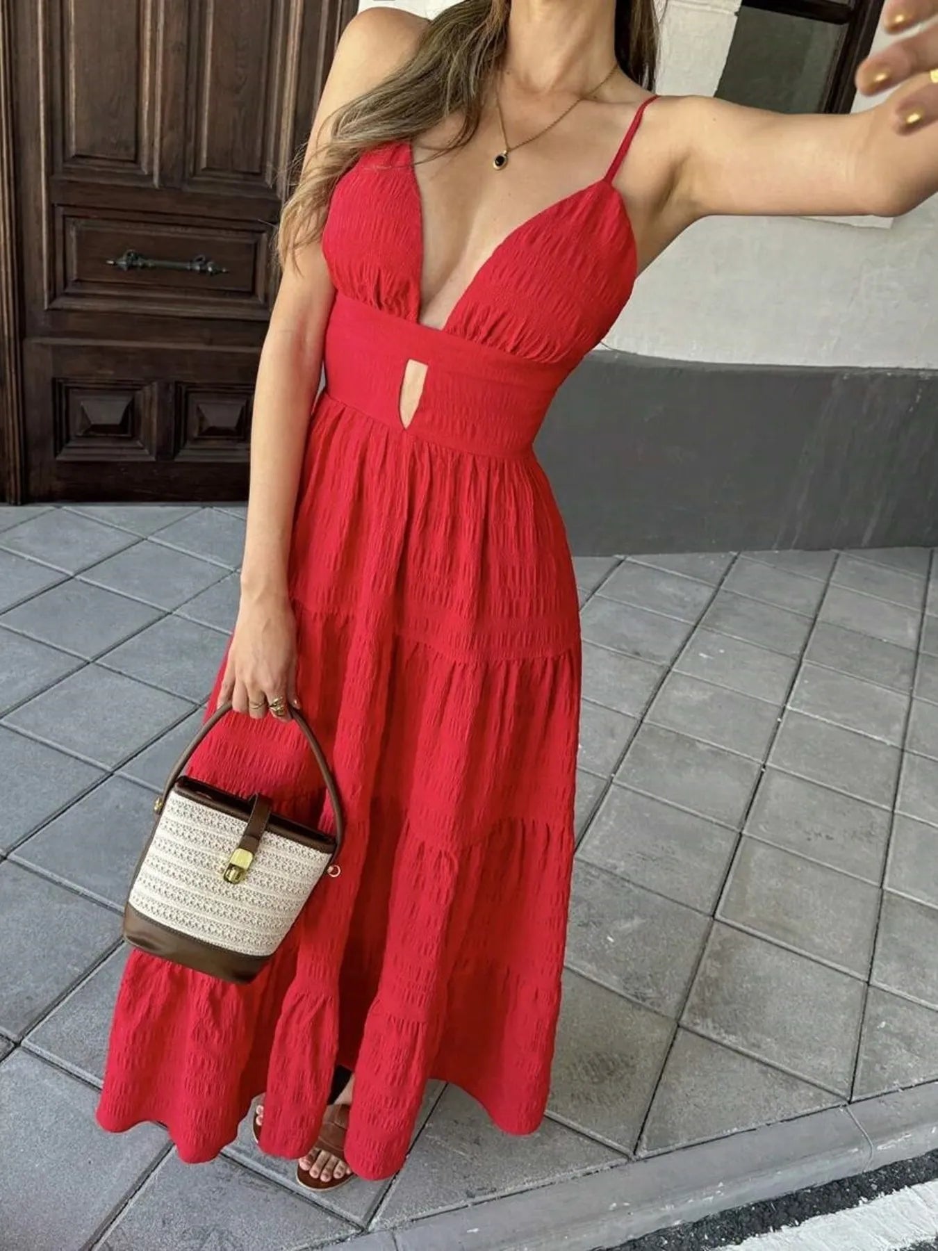 Tiered Maxi Dress with Cutout Detail - adritiX