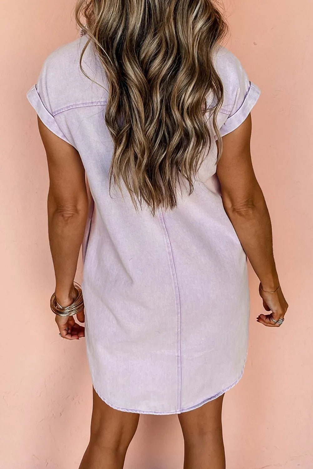 Button Down Short Sleeve Denim Dress - adritiX