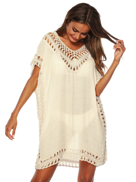 Bohemian Crochet Trim Beach Cover Up Dress - adritiX