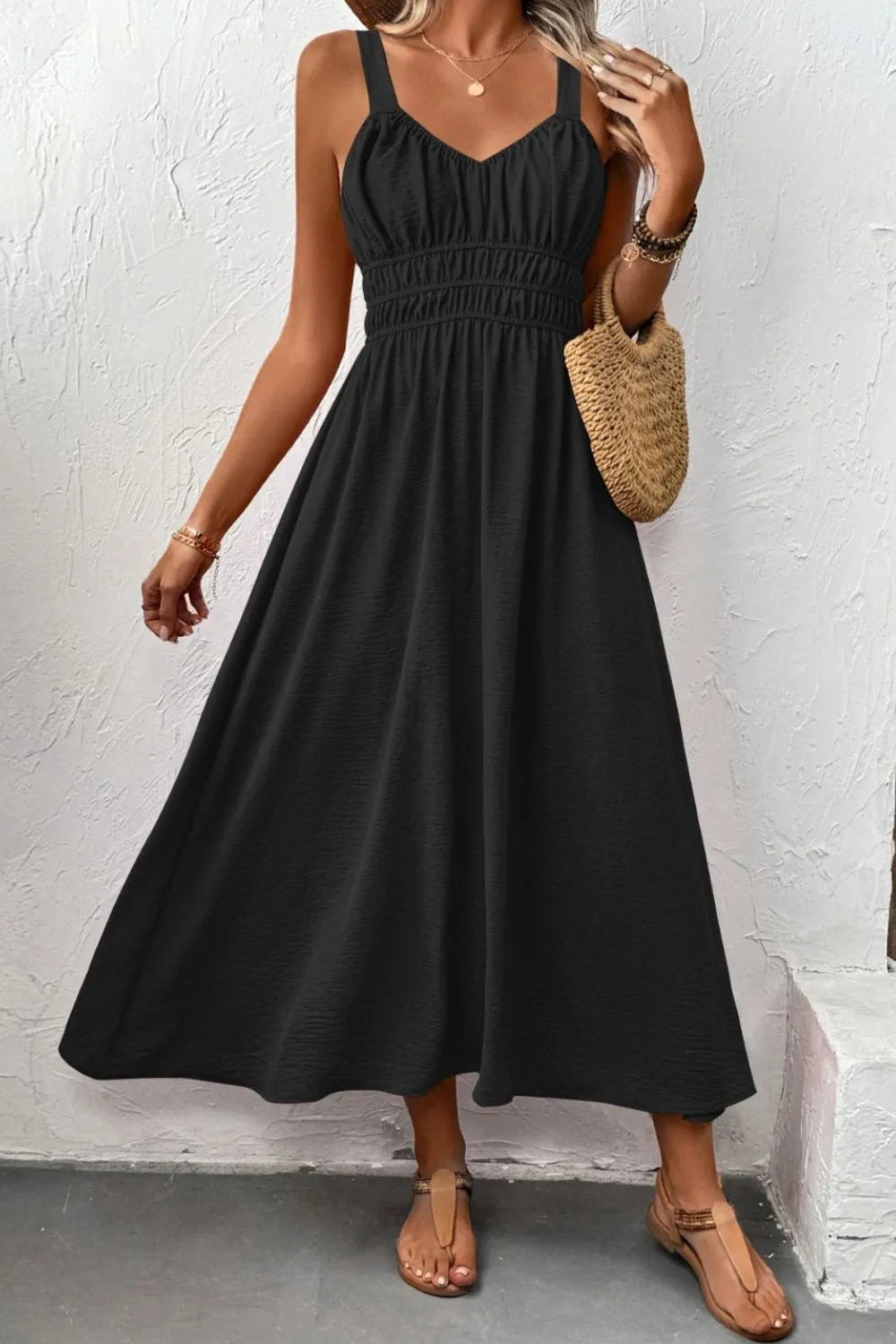 Ruched Wide Strap Cami Dress - adritiX