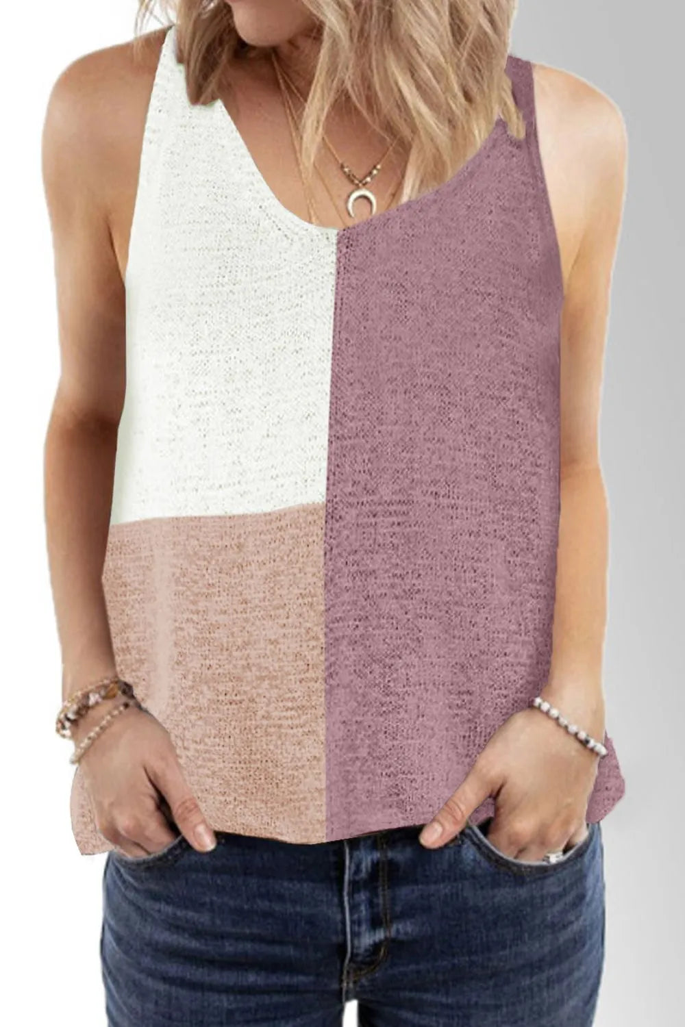 Color Block V-Neck Knit Vest - adritiX