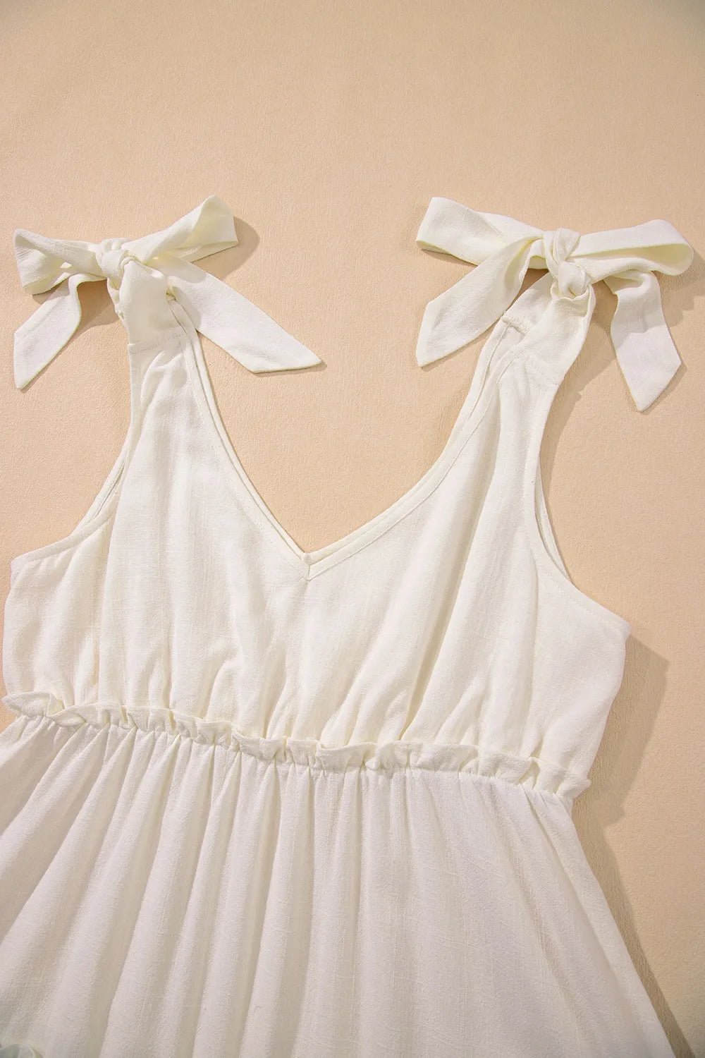 Solid Color Tied Straps Ruffle Tiered Mini Dress - adritiX