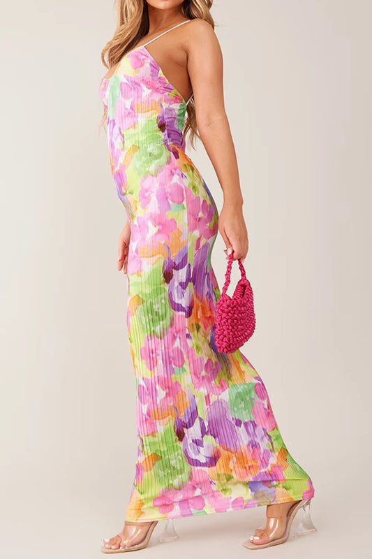 Elegant Backless Printed Maxi Cami Dress - adritiX