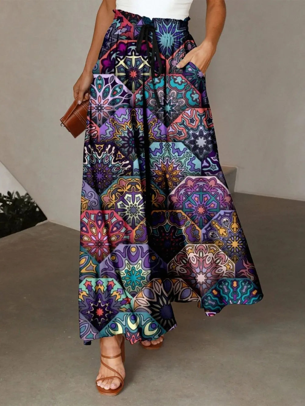 Printed Maxi Skirt with Pockets - adritiX