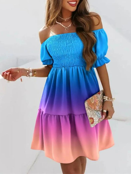 Off Shoulder Smocked Summer Dress - adritiX
