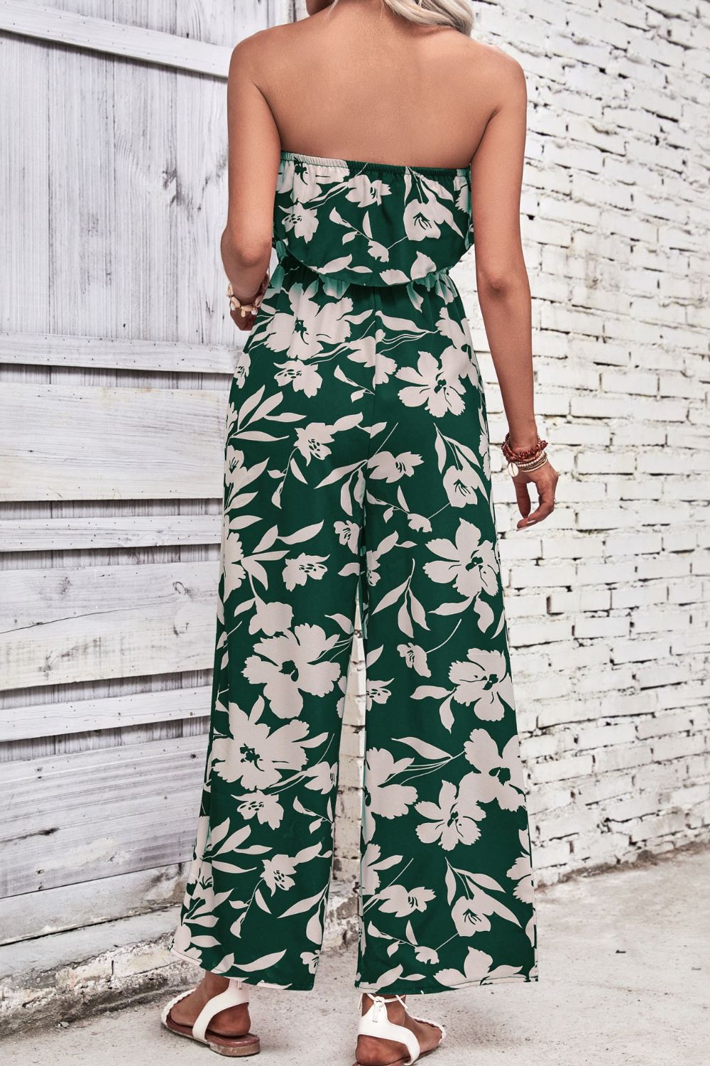 Elegant Perfee Floral Strapless Wide Leg Jumpsuit - adritiX