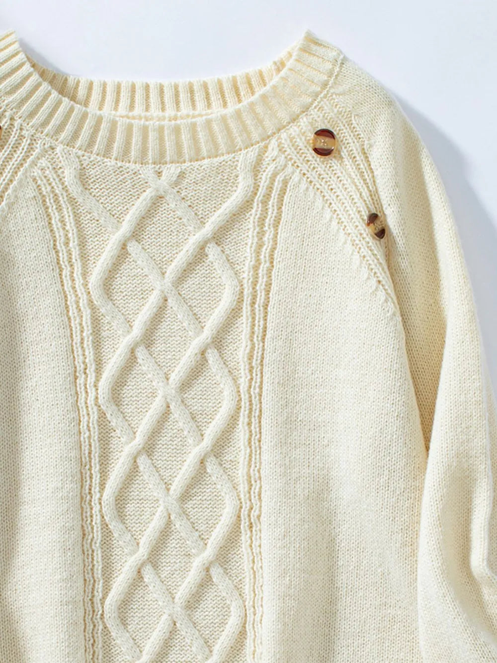 Decorative Button Round Neck Raglan Sleeve Sweater - adritiX