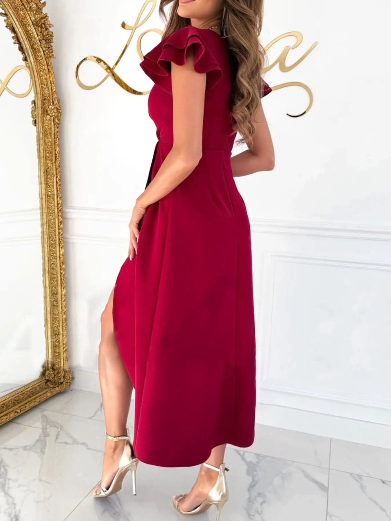 Surplice Ruffled Cap Sleeve Dress - adritiX