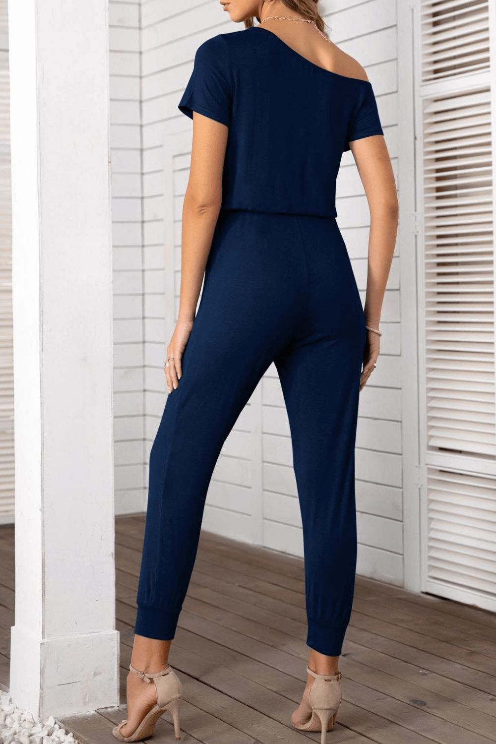 Elegant Asymmetrical Neck Short Sleeve Jumpsuit - adritiX
