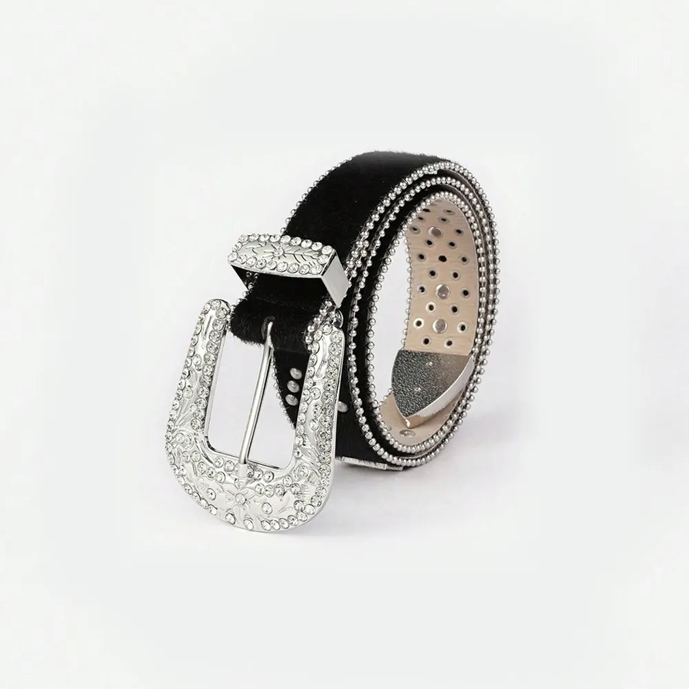 PU Leather Inlaid Rhinestone Belt - adritiX