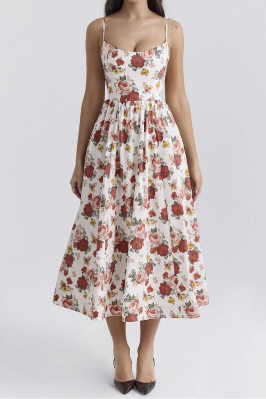 Floral Print Spaghetti Strap Midi Dress - adritiX