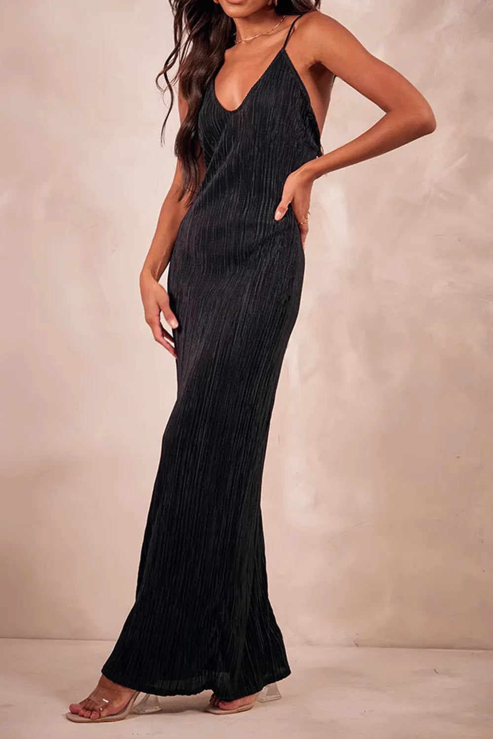 Elegant Backless Printed Maxi Cami Dress - adritiX